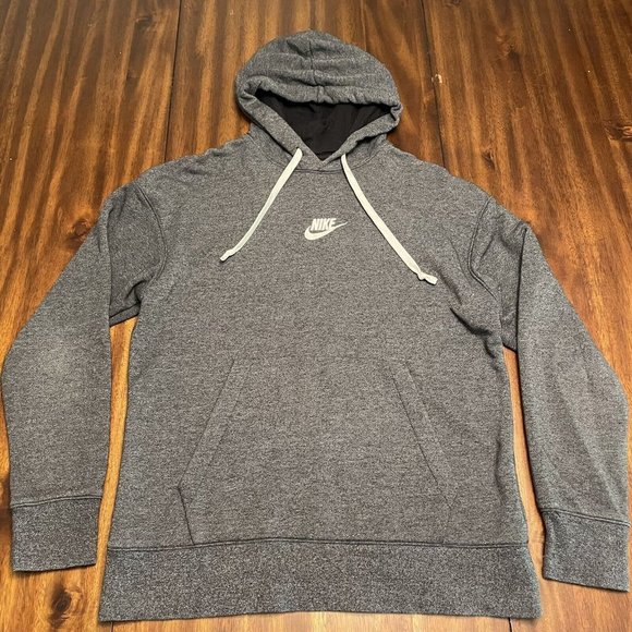 Vintage 90s Nike Black Tag Center Swoosh Grey Hoodie Pullover Sweater Sz Medium - Picture 1 of 6